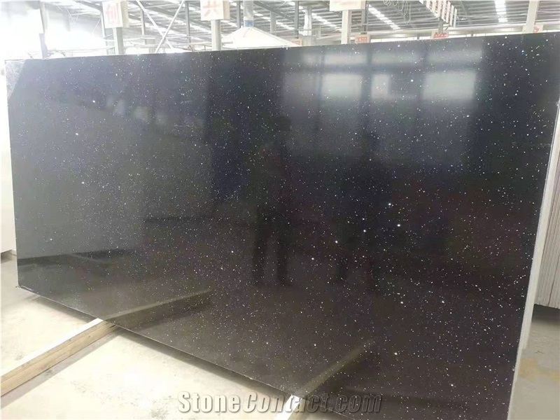 Quartz Stone Crystal Black Polished Slabs
