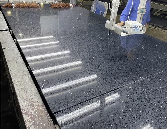 Quartz Stone Crystal Black Polished Slabs