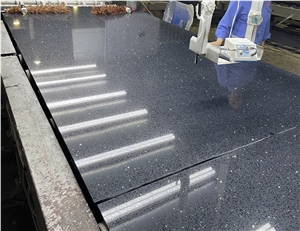Quartz Stone Crystal Black Polished Slabs