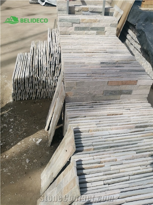 China Beige Quartz 6X24 Splitface Ledger Stone With Corners