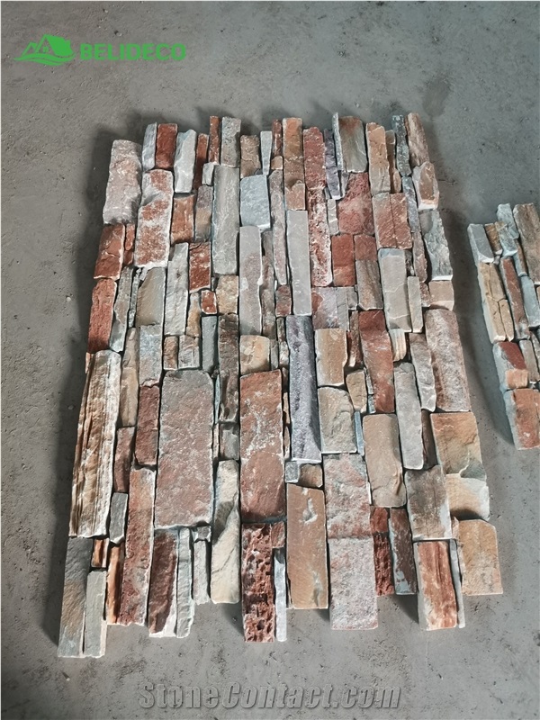 P014 Beige Yellow Slate Stone Veneer Stacked Stone Slit Face