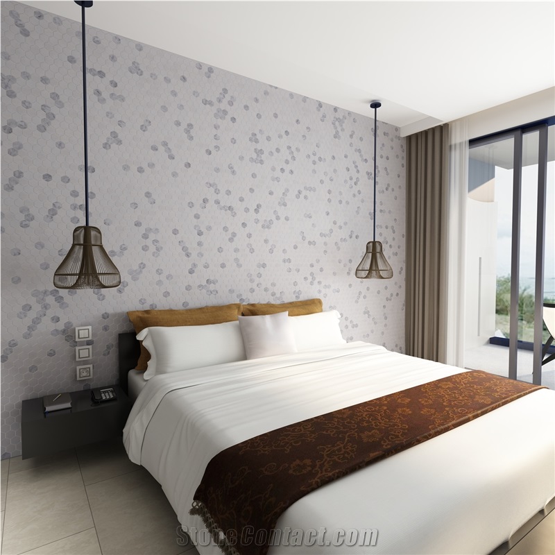 Mugla Silver And Mugla White 1'' Hexagon Honed Marble Mosaic Tile