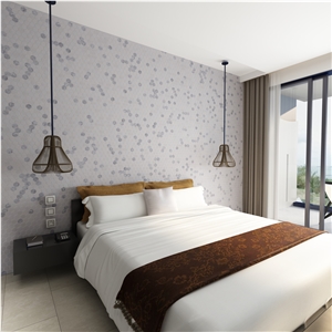 Mugla Silver And Mugla White 1'' Hexagon Honed Marble Mosaic Tile