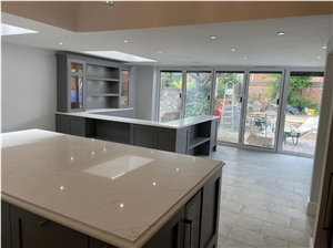 Cream Marfil Quartz Stone For Kitchen Countertop