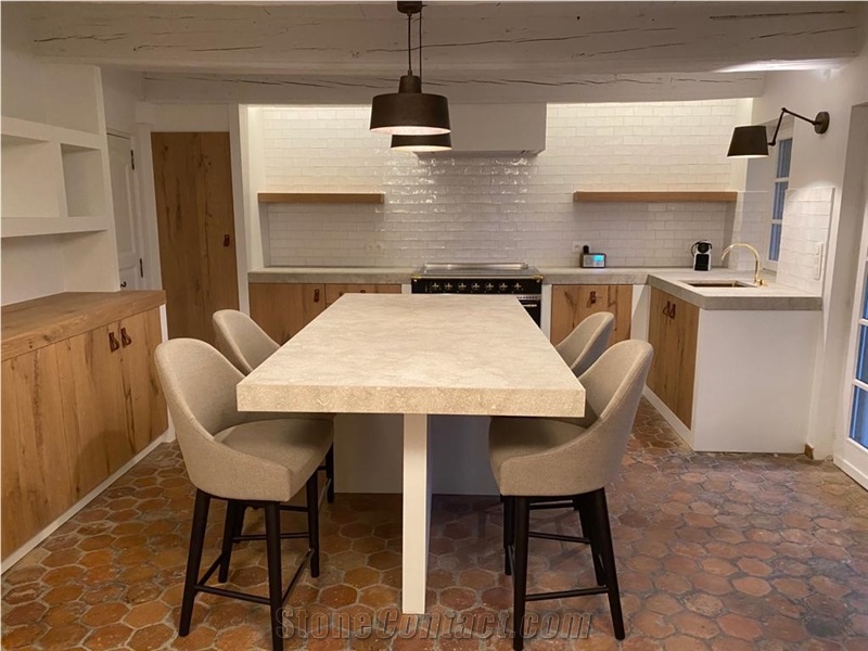 Mediterranean Green Limestone Kitchen Countertop