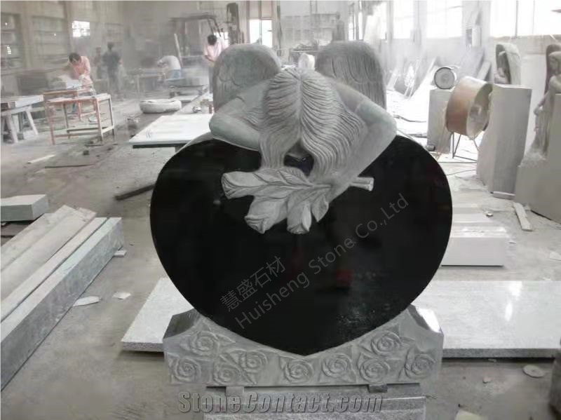 Absolute Black Granite Angel Tombstones, Heart Headstones