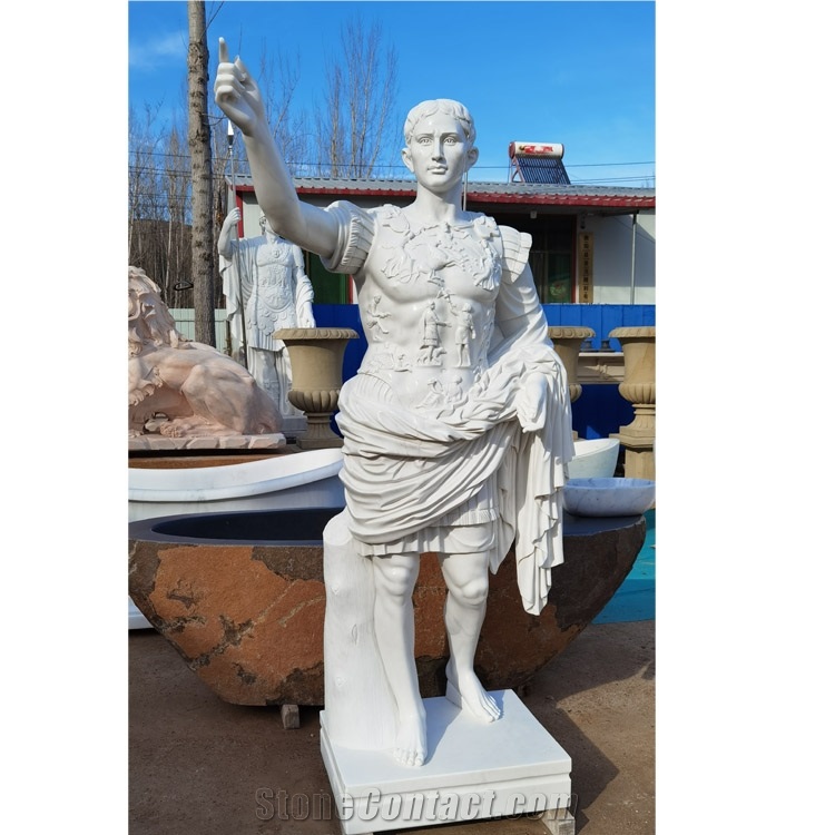 Antique White Marble Roman Statue Of Augustus