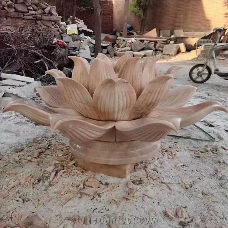 Beautiful Pink Lotus Flower Marble Carving Fountain