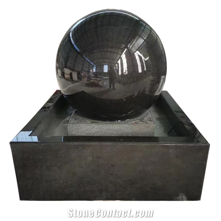China Pure Black Granite Floating Rolling Sphere Fountains
