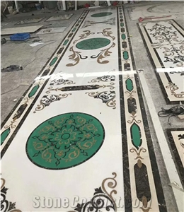 Flower Design Water Jet Green Yellow Mixed Marble