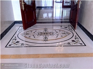 Flower Design Water Jet Green Yellow Mixed Marble