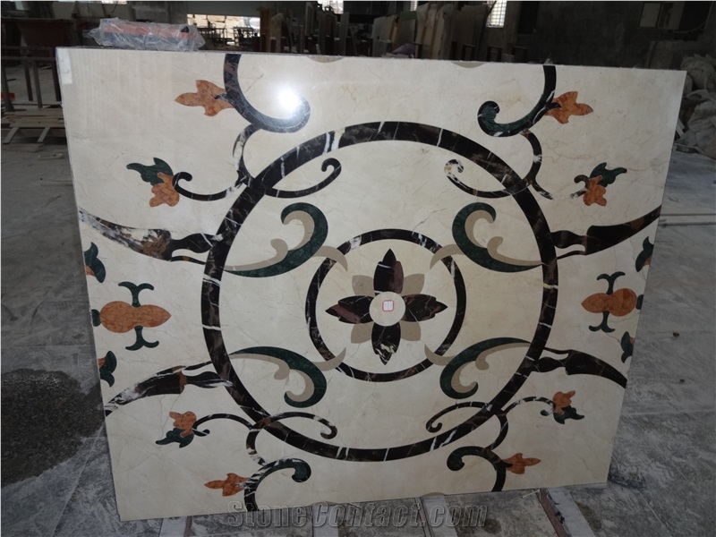 Flower Design Water Jet Green Yellow Mixed Marble