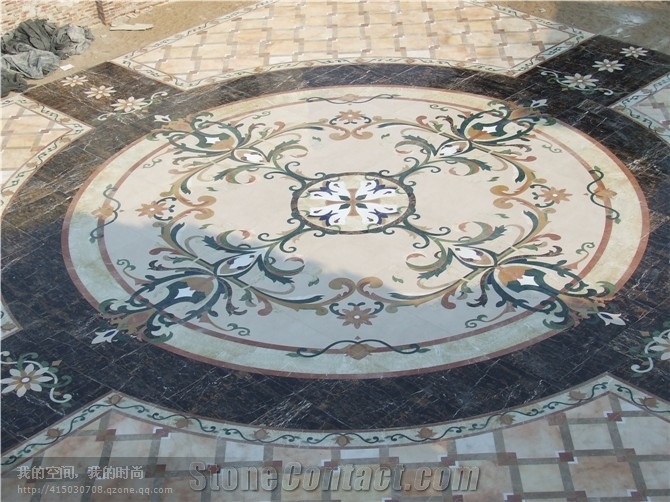Flowers Design Multi Color Marble Water Jet Medallions