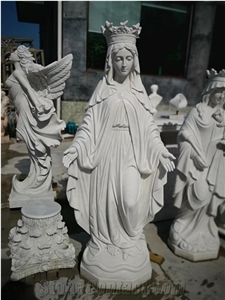 Life Size Natural Stone Garden Sculpture Grey Angel Statue