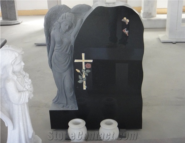 Modern Hand Carved Sculptured Granite Gravestone
