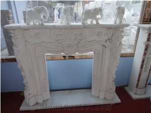 Pure White Marble Handcarved Sculptured Fireplace Mantel