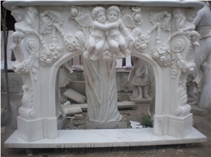 Pure White Marble Sculptured Decoration Fireplace Mantel