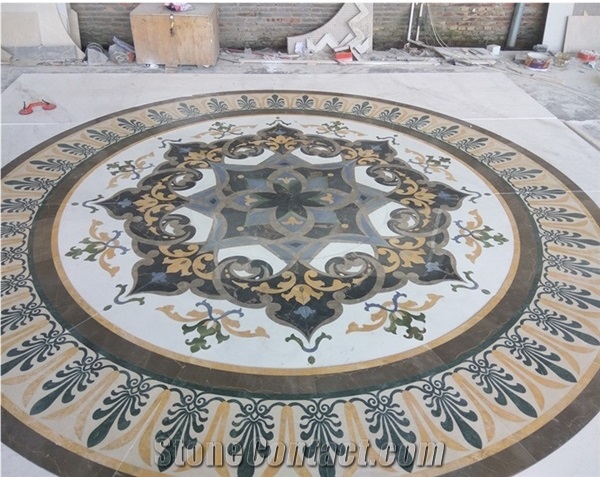Round Modern Mixed Marble Waterjet Medallion