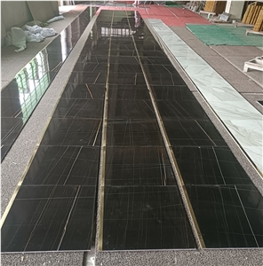 Sahara Noir Marble + Granite Composite Tiles With Brass