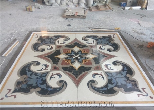 Square Flower Pattern Marble Floor Carpet Medallions