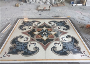 Square Flower Pattern Marble Floor Carpet Medallions