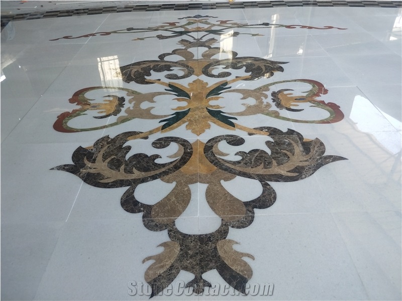Square Flower Pattern Marble Floor Carpet Medallions