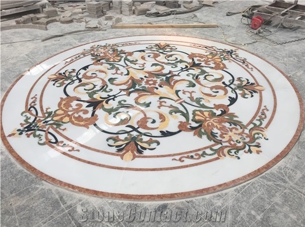 Square Flower Pattern Marble Floor Carpet Medallions