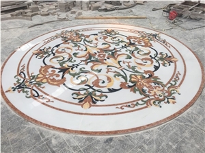 Square Flower Pattern Marble Floor Carpet Medallions