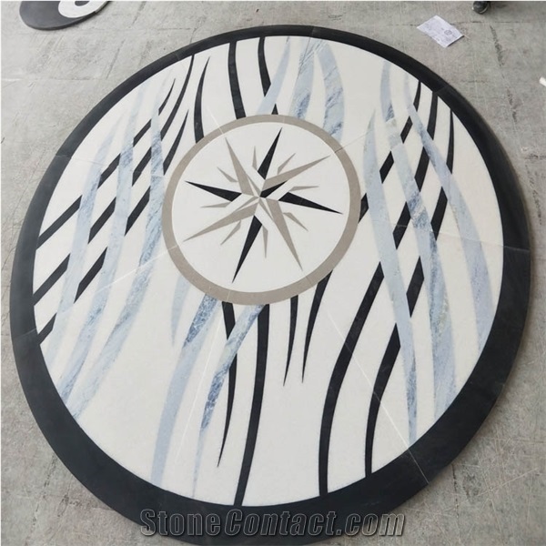 Square Flower Pattern Marble Floor Carpet Medallions