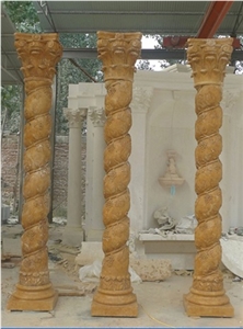 Yellow Limestone Helical Shaped Carving Roman Columns Yellow Limestone Helical Shaped Carving Roman Columns