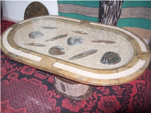 Fossil Brown Marble Carved Stone Interior Furniture, Coffe Tables