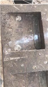 Fossilized Marble-Fossil Brown Marble Bathroom Top With Double Wash Basins