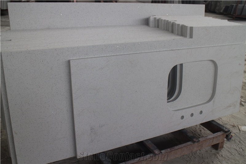 Prefab White Quartz Vanity Top With Sink