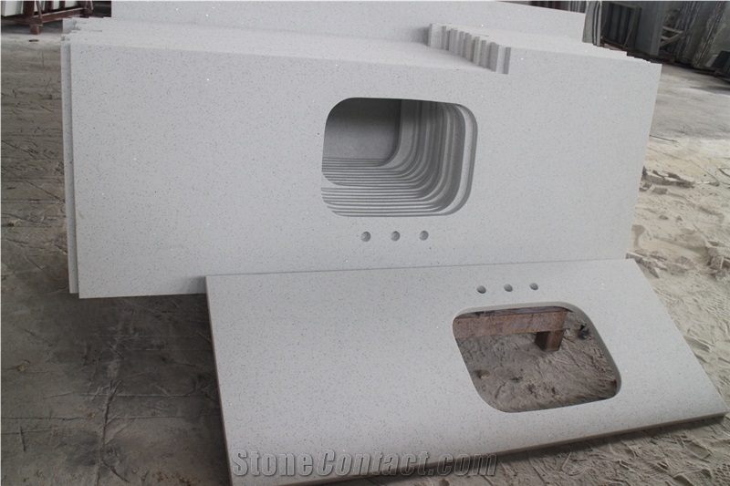 Prefab White Quartz Vanity Top With Sink
