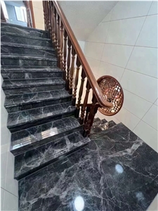 Hermes Grey Marble Interior Stairs Steps Treads And Risers