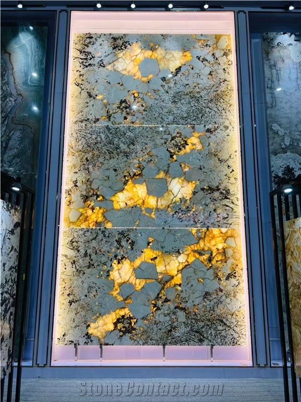 Patagonia Exotic Backlit Gold Quartzite Feature Wall Slabs