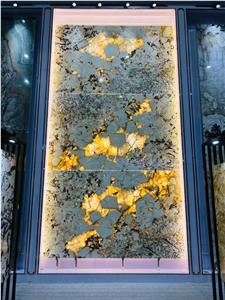 Patagonia Exotic Backlit Gold Quartzite Feature Wall Slabs