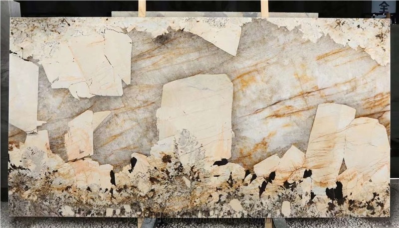 Patagonia Exotic Transmitting Gold Brown Quartzite Slab Tile