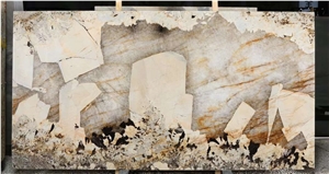 Patagonia Exotic Transmitting Gold Brown Quartzite Slab Tile
