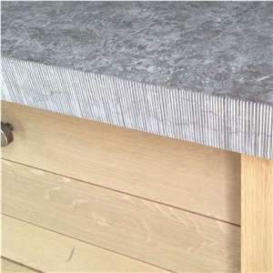 Imperial Grey Limestone Corduroy Edge Kitchen Top, Farm Sink