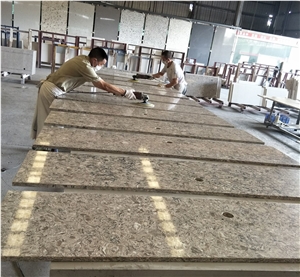 Customized Brown Quartz Stone Kitchen Tops Bench Tops