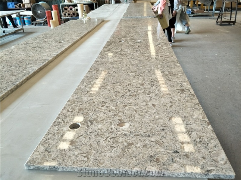 Customized Brown Quartz Stone Kitchen Tops Bench Tops