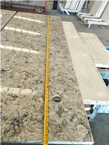 Customized Brown Quartz Stone Kitchen Tops Bench Tops