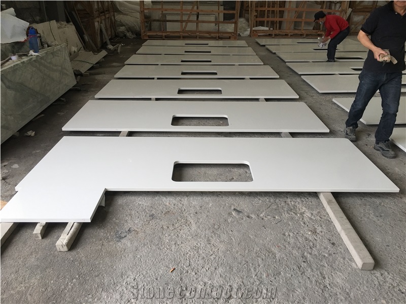 Pure White Artificial Quartz Countertops Kitchen Bench Tops