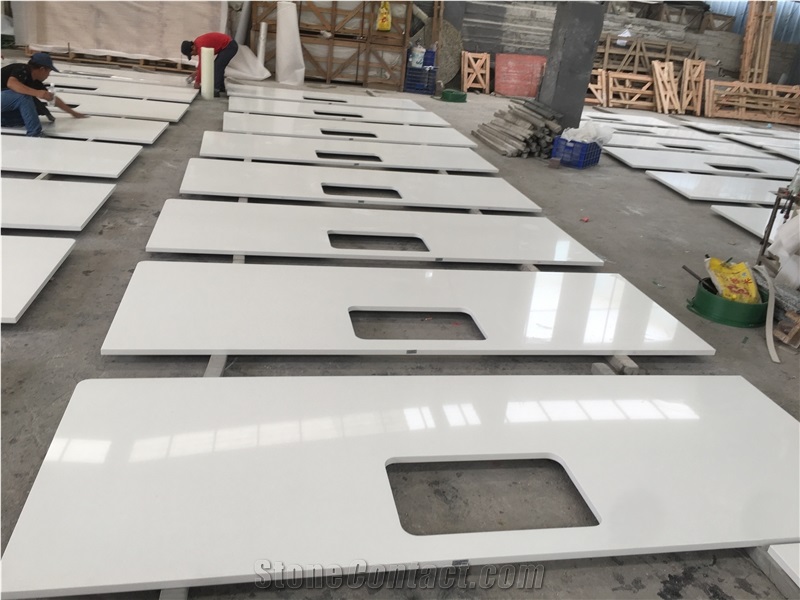 Pure White Artificial Quartz Countertops Kitchen Bench Tops