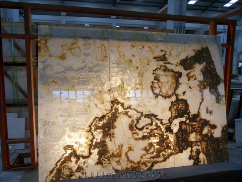 Transparent White Onyx Stone Bookmatching Panel