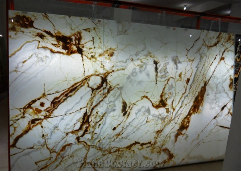 Transparent White Onyx Stone Bookmatching Panel