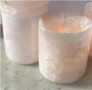 Candle Jar Onyx Stone Pink Vessel With Lid For Candle Making Candle Jar Onyx Stone Pink Vessel With Lid For Candle Making