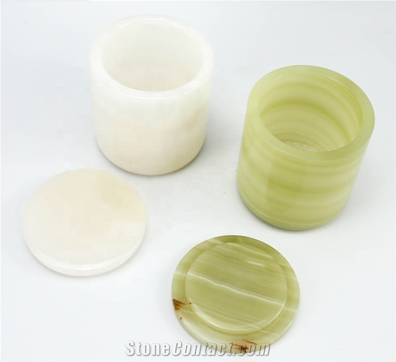 Natural Stone Pink Onyx Candle Holder W Lids For Home Decor