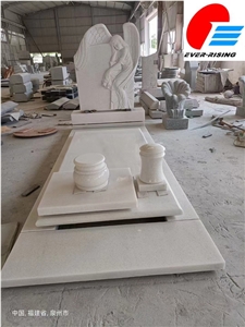 Pure White Marble Angel Monument, Engraved Headstone
